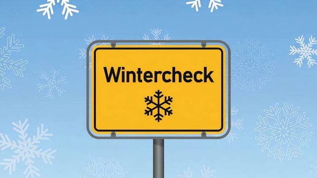 wintercheck traffic sign on snowy winter background illustrated animation