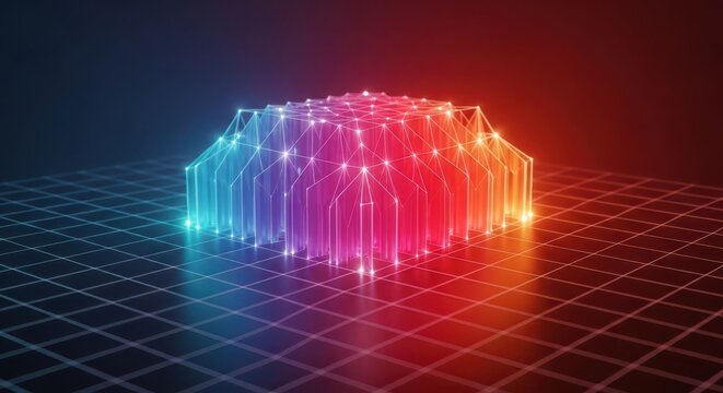 Abstract technology concept with glowing grid and neon structure