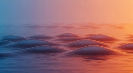 Abstract water landscape with smooth waves and colorful sky