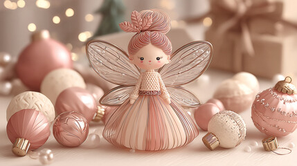 Whimsical pink angel Christmas ornament