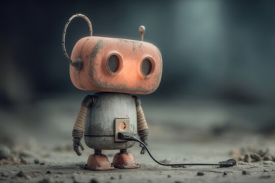 Power switch disconnects glowing robot head AI in serene environment