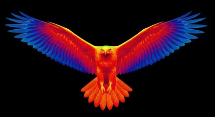 Colorful Majestic Eagle with Open Wings on Dark Background
