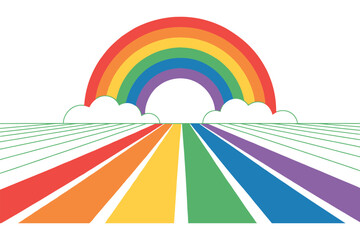 Fototapeta premium A vibrant rainbow arches over a colorful path leading to a bright future.