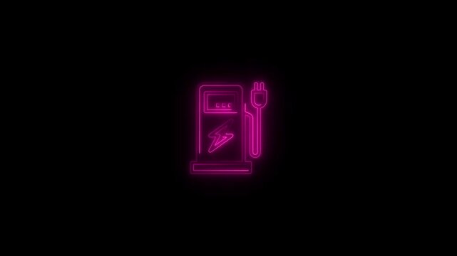 Charging station icon animation by neon on black background.Glowing Neon Adapt Icon, Symbol of Flexibility and Change Management, Video Motion Graphic Animation on Black Background.4k video