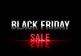 Striking black friday sale announcement with metallic text and red glow on black background