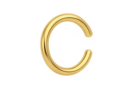 Golden letter c 3d rendering transparent background
