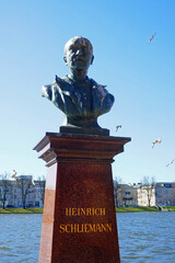 Memorial of Heinrich Schliemann on the Pfaffenteich lake promenade in Schwerin