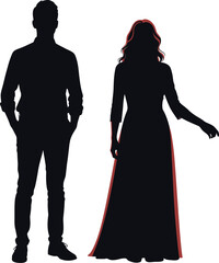 Silhouette couple vector illustration for wedding invitation and design elements isolated art work