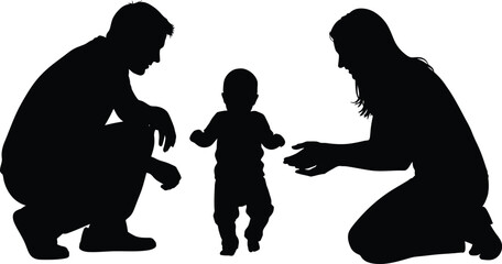 Baby silhouette vector set: crawling, sitting, playing, infant, toddler, newborn, child, baby poses