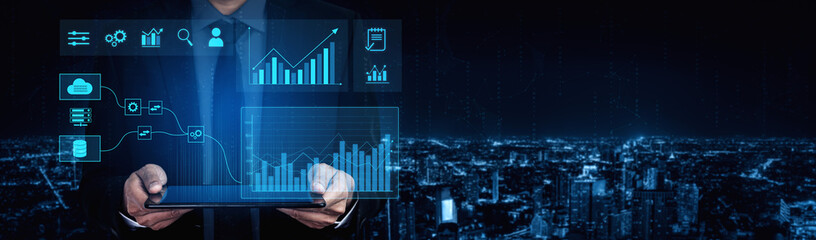 Data flow from database and cloud to processing and analytics dashboards, representing data...