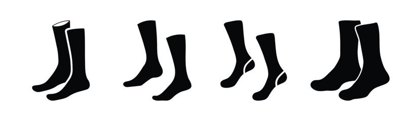 Black socks icon set showcasing various lengths and styles