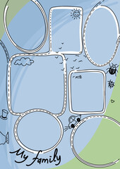 Frame for decorating children's and family photographs in doodle style.