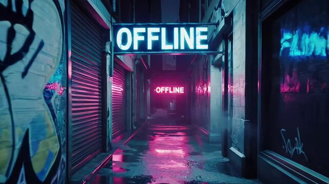 Vapor Alley &ndash; Neon &ldquo;OFFLINE&rdquo; in Mist