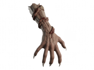 Elongated monstrous hand with sharp claws and bloody vine transparent background monster