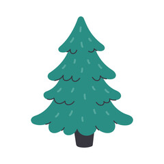 Cute simple fir tree. Hand drawn Christmas tree. Flat vector illustration on white background