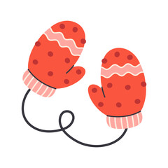 Cute wool knitted mittens. Cozy winter gloves. Flat vector illustration on white background