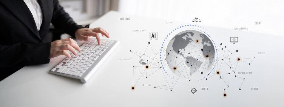 Global AI network showing connection between AI, global, and network elements across the digital world and data infrastructure Latch