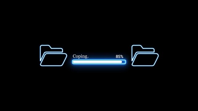 Neon Blue Progress Bar Between Two Folder Icons loading