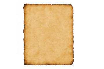 Vintage parchment paper with burnt edges creating an old scroll blank texture on transparent background