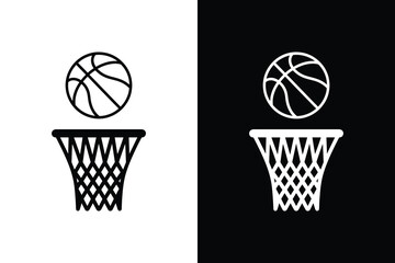 Minimal basketball hoop icon set, Black and white sports symbol vector © MdTaz