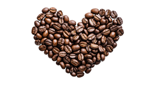 Heart-Shaped Coffee Bean Arrangement on Transparent Background