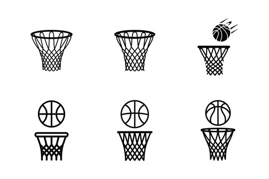 Vector basketball hoops and balls collection on white background