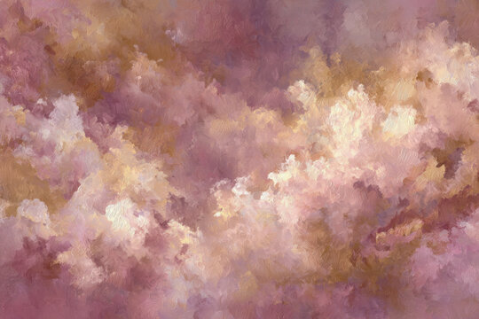 Soft dreamy textured clouds blending warm pink, peach, and lavender hues creating a serene and abstract atmospheric background with painterly effects - Powered by Adobe