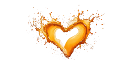 Splash Heart with Orange Liquid on Transparent Background