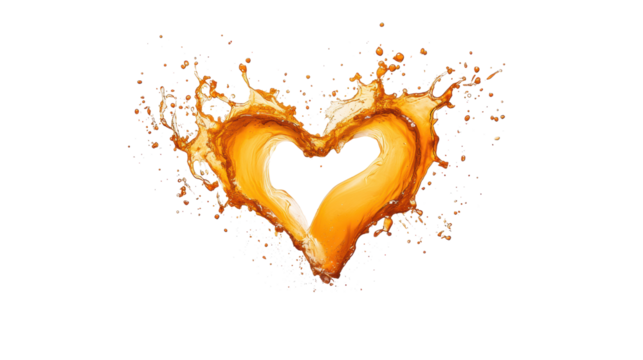 Splash Heart with Orange Liquid on Transparent Background