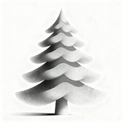 Árvore de Natal estilizada em efeito halftone preto e branco, composta por pontos de tamanhos variados que simulam sombras e volumes, com um visual moderno, artístico, elegante e minimalista