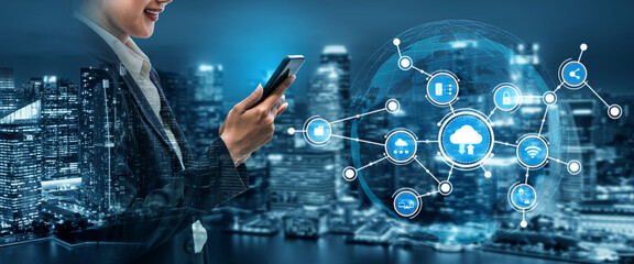 A business professional interacts with a smartphone amidst a modern urban backdrop, showcasing digital connectivity and the evolution of smart city technology. Tessel