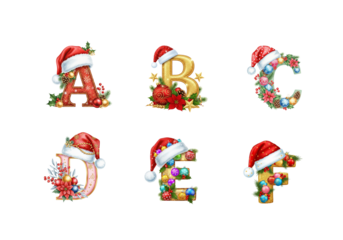 Christmas Alphabet Letters with Santa Hats and Lights
