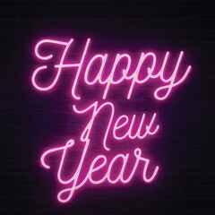 Neon “Happy New Year” Glowing Script Typography