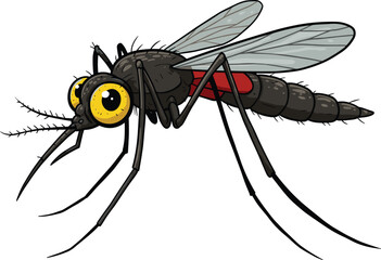 Detailed cartoon mosquito insect illustration with wings and long legs, dangerous pest vector art design for health, disease awareness visuals