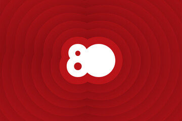 Abstract red background with number 80th, 80th Red loop geometric background with depth of shadow 3d effect.