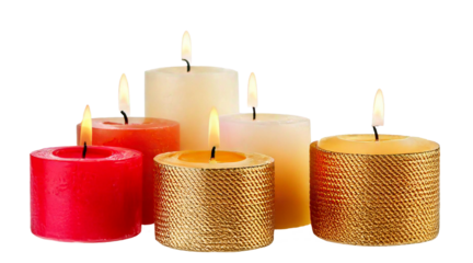 Group of lit christmas candles creating festive ambiance