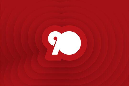 Abstract red background with number 90th, 90th Red loop geometric background with depth of shadow 3d effect.