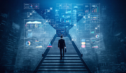 A big data visualization and business analytics dashboard grid. A complex collection of charts and graphs for comprehensive company reporting. Motif