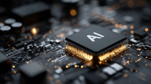 Ai chip on circuit board shows future of technology innovation and high quality images for stock market