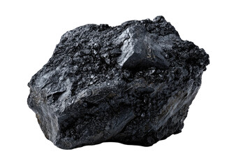 Close-up view of a dark, rough, and uneven chunk of coal.  Its surface is heavily textured with fissures and varying shades of black