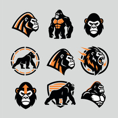 Logo Gorila Vetor Forte: Ícone Empresarial Preto e Laranja.