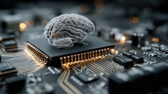 Artificial intelligence chip close up showcases advancements in deep learning technology for the stock market and financial industry - Powered by Adobe