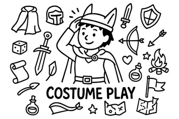 Obraz premium Doodle Costume Play. Costume Play. Hand-drawn doodle illustration of Costume Play. In the middle, one slightly