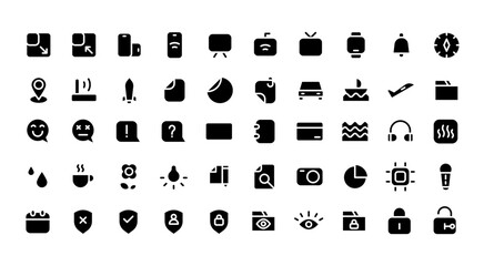 Icon Collection Essential UI Icon Set. Minimal Glyph Style Web and App Interface Icons. Glyph solid black symbol.