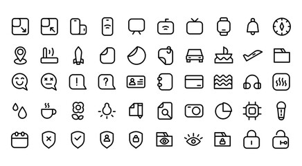 Icon Collection Essential UI Icon Set. Minimal Line Style Web and App Interface Icons. Line Outline black symbol.