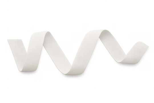 White fabric ribbon flowing on transparent background