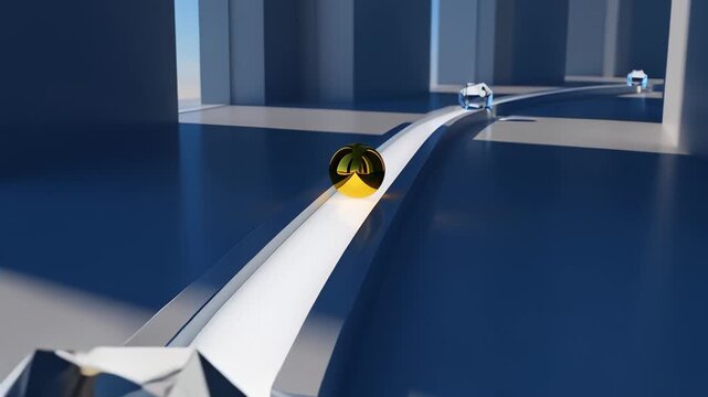 Customer Journey: Golden Sphere on Dynamic Futuristic Path Illustrating Digital Transformation, Seamless Customer Experience, Business Strategy, and Successful Process.