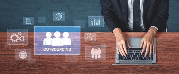 Outsourcing concept showing collaboration, delegation, global workforce, productivity, and task management through remote teams and external service providers Vouch