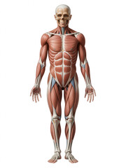 Realistic full body human anatomy muscular system skeletal structure transparent background muscle