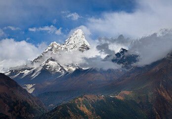 Ama Dablam mountain above Tengboche Buddhist Monastery